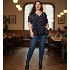 Ava & Viv Plus Size Top 2X Womens Dark Floral Flowy Babydoll Whimsigoth Fairy